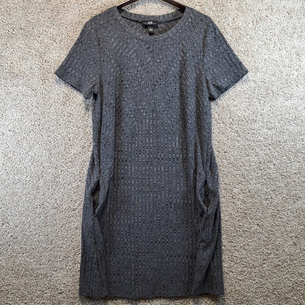 AGB Dress Womens Large Grey Shift Dress Short‎ Sleeve Textured Knit Pockets Cute